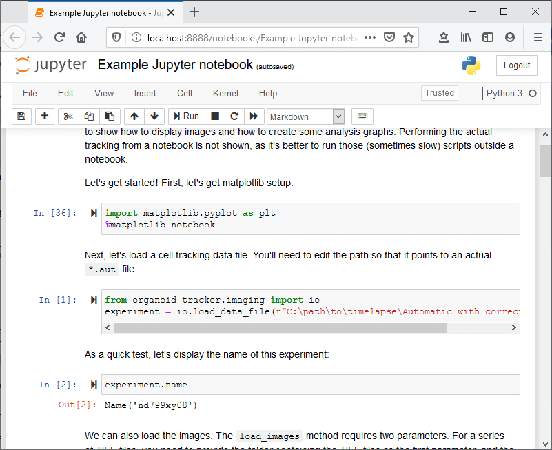 Screenshot of Jupyter notebook